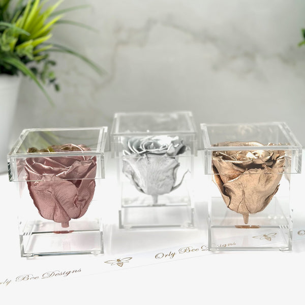 Metallic Rose inside a Personalized Clear Box