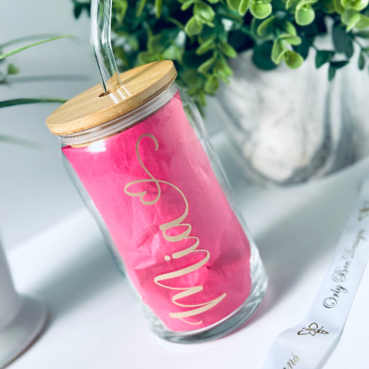 Personalized Glass Tumbler with Glass Straw