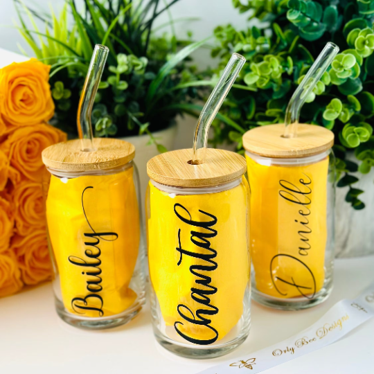Personalized Glass Tumbler with Glass Straw