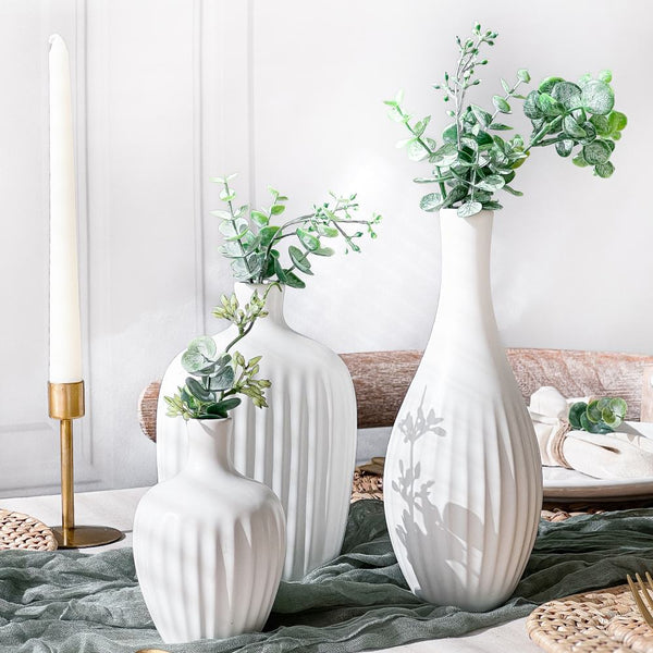 Minimalist White Texture Ceramic Vase Set of 3