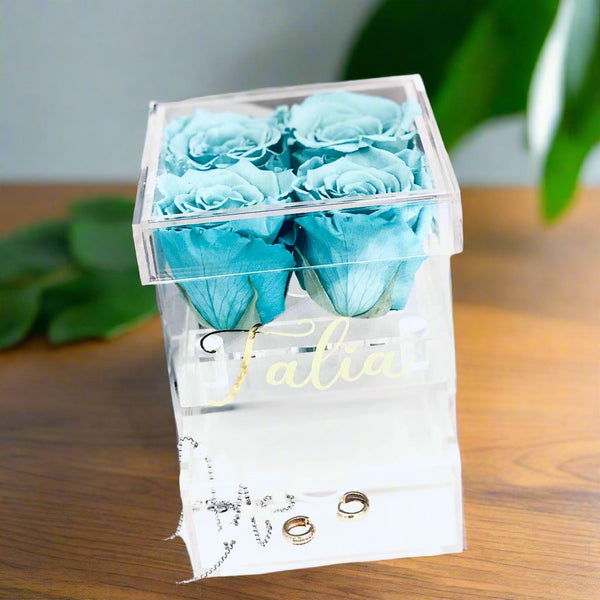 Jewelry Rose Box with Four Preserved Roses