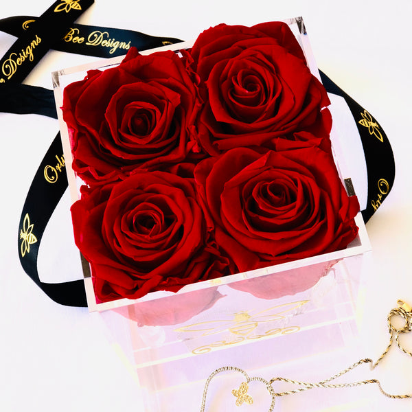 Jewelry Rose Box with Four Preserved Roses