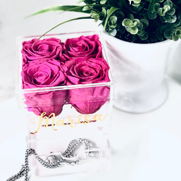 Jewelry Rose Box with Four Preserved Roses
