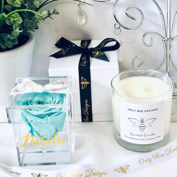 Single Rose Box with Scented Candle Gift Set - Personalized Gift Set
