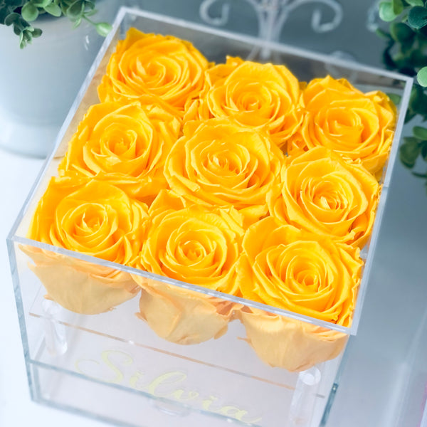 Preserved Roses in Clear Jewelry Rose Box - 9 Long Lasting Roses