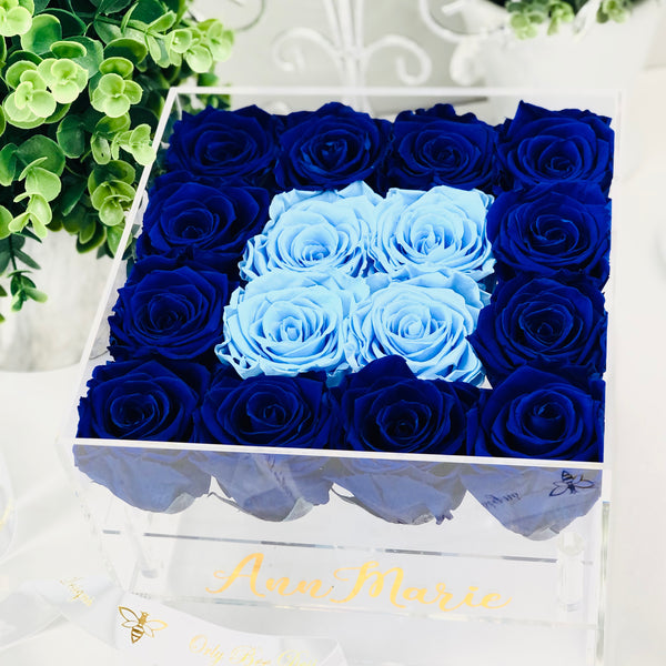 Preserved Roses in Clear Jewelry Rose Box - 16 Long Lasting Roses