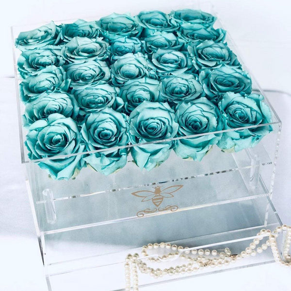 Real Roses in Acrylic Jewelry Storage Box in 4 Sizes