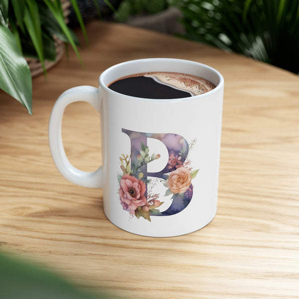 Personalized Floral Letter Ceramic Mug 11oz