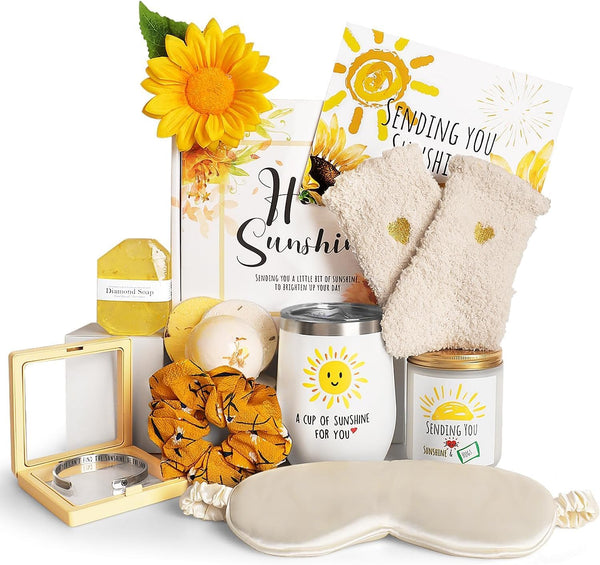 Sending Sunshine-Personalized Birthday and Get Well Soon Spa Gift Set with Unique Wine Glasses - Bright Yellow