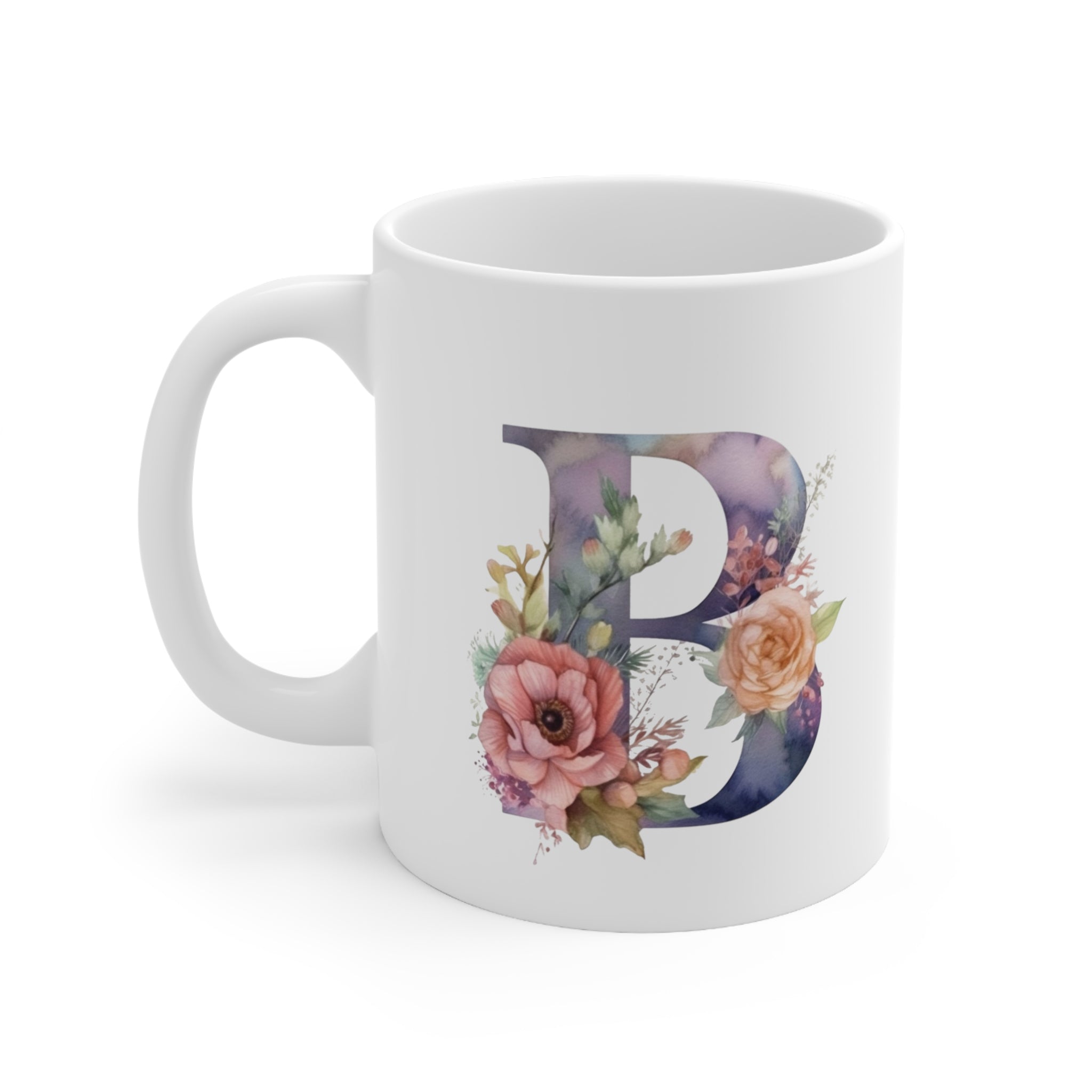 Personalized Floral Letter Ceramic Mug 11oz