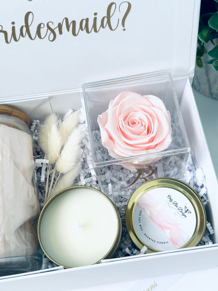 Personalized Bridesmaid Proposal Gift Box Set with Glass Tumbler, Scented Candle & Preserved Rose Box - Unique Bridal Shower Gifts