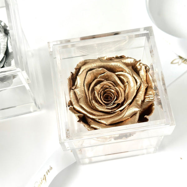 Metallic Rose inside a Personalized Clear Box
