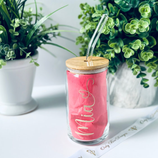Personalized Glass Tumbler with Glass Straw