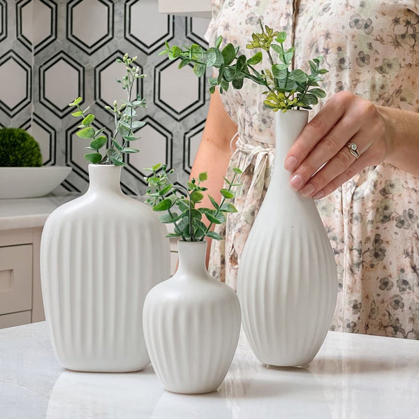 Minimalist White Texture Ceramic Vase Set of 3
