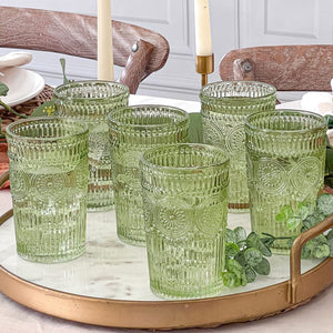 Ribbed Glassware Drinking Glasses with Straws Set of 8, Vintage