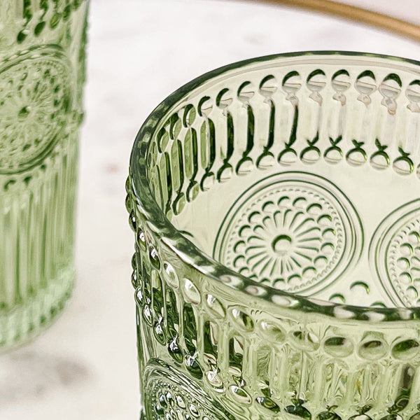 Vintage Textured Sage Green Glass (Set of 6) 13oz