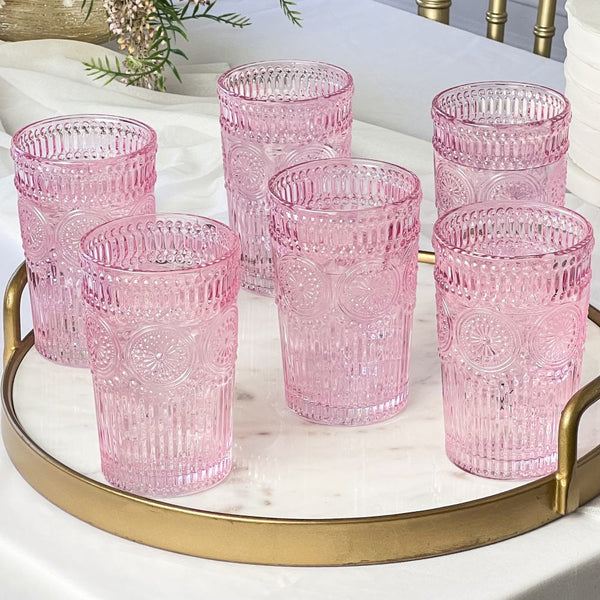 Vintage Textured Pink Glass (Set of 6) 13oz