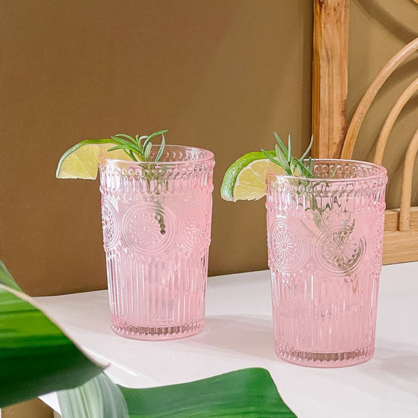 Vintage Textured Pink Glass (Set of 6) 13oz