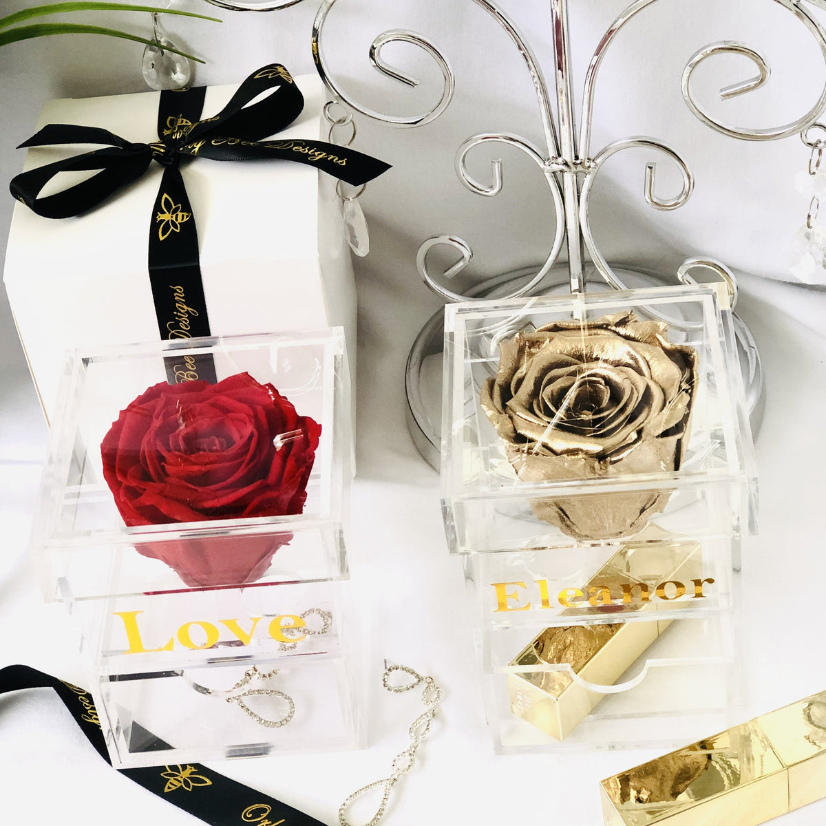 Personalized Acrylic Rose Box -Single Long Rose Rose – Orly Bee Designs