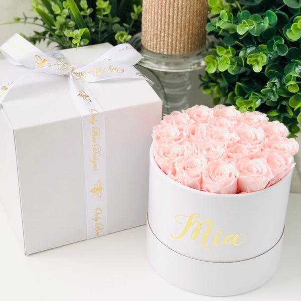 Mini Preserved Roses in a Personalized Box - White