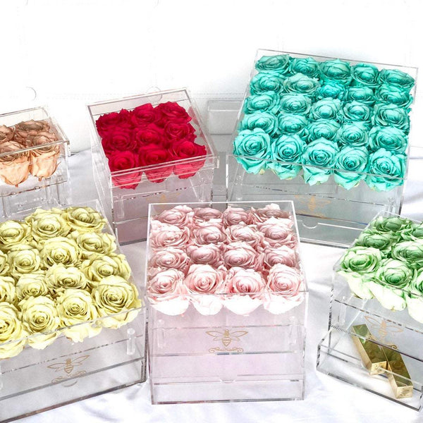 Real Roses in Acrylic Jewelry Storage Box in 4 Sizes